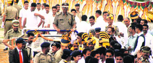 DGP of Himachal Pradesh B Kamal Kumar (in Jeep) during his retirement ceremony at the Police Ground, Bharari, in Shimla on Wednesday. 