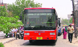 A low-floor bus of the Ludhiana City Bus Service Limited. The office was previously running from a single room at the bus stand
