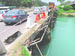 The bridge from where the bus fell into the Bhakra canal on Wednesday. 