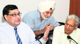 Prof Adil Najam from the Lahore University of Management Sciences, Pakistan, addresses a seminar in Chandigarh on Thursday.