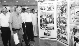 Prof Arun Grover, Vice-Chancellor, Panjab University, looks at the exhibits in Chandigarh on Thursday