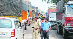 vehicles stuck in a jam due to the protest.