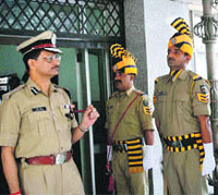 DGP Sanjay Kumar receives the guard of honour at the police headquarters in Shimla on Thursday. 