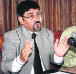 Vinod Kumar Tikoo, member, National Commission for Protection of Child Rights, addresses mediapersons in Shimla.