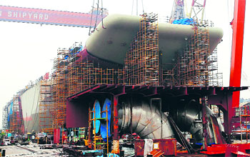 The under-construction indigenous aircraft carrier, named Vikrant.
