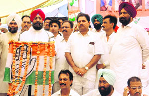 PPCC chief Partap Singh Bajwa at the Congress mass contact programme in Sujanpur on Thursday. 