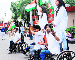 Kids from the Ability Unlimited Foundation perform at the Wagah Border near Amritsar