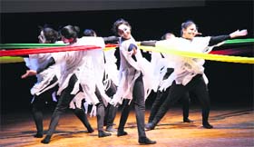 Students of Bhavan Vidyalaya present an item during the opening ceremony of the Model United Nations Conference at the Tagore Theatre, Sector 18, Chandigarh on Friday