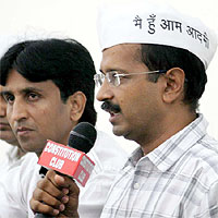 Aam Aadmi Party convenor Arvind Kejariwal addressing a press conference in New Delhi on Friday