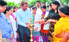 District Magistrate Nidhi Pandey inaugurates a free Kanwar health camp at Singh Dwar in Haridwar on Friday. Tribune photo: Rameshwar Gaur