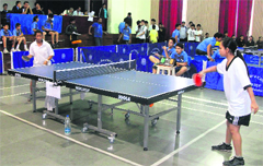 The 9th Manorite Inter-School Table Tennis Tournament in progress at St Georges School in Mussoorie on Friday. A Tribune photo