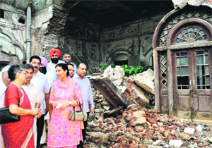 Union Minister of State for External Affairs Preneet Kaur inspects Qila Mubarak in Patiala on Friday.