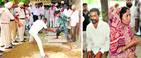 (Left) The body of Sandeep Kumar being exhumed in the presence of policemen and district administration officials; and bereaved parents at the graveyard in Bathinda on Saturday.