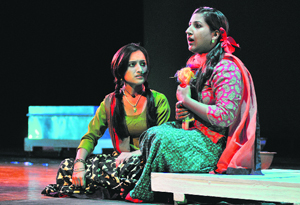 Artistes stage the play, Nirmala, on the first day of Munshi Prem Chand Theatre Festival at the Tagore Theatre in Chandigarh on Saturday.