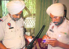 A weapon recovered from the house of Harvinder Kaur who shot herself in Jalandhar on Saturday
