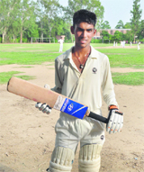 Nipun, who returned from a national cricket camp, at the Punjab Agricultural University ground in Ludhiana.