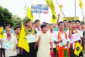 Bodos holding a demonstration at Kokrajhar in Assam on Friday, demanding a separate state