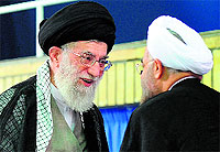 Iranian supreme leader Ayatollah Ali Khamenei officially endorses moderate cleric Hassan Rowhani as the President during a ceremony in Tehran