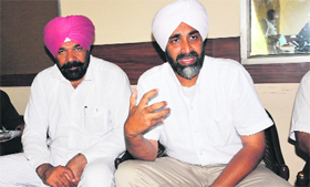 PPP president Manpreet Singh Badal interacts with mediapersons in Bathinda.