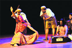Artistes stage a play at Tagore Theatre in Sector 18, Chandigarh, on Sunday. 