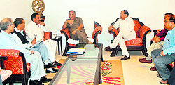 Chief Minister Vijay Bahuguna holds a meeting with senior Cabinet colleagues on the damages incurred to the agriculture sector during the disaster in Dehradun on Sunday