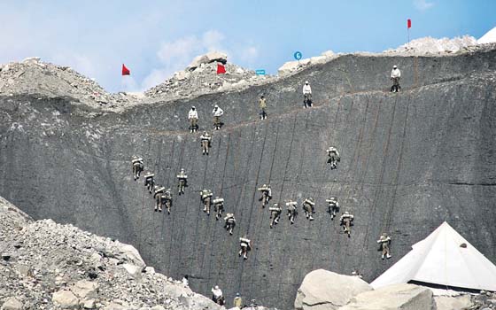 Indian Army personnel train at the Siachen Battle School prior to their induction into the world’s highest theater of conflict