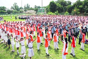Independence Day rehearsal : Schoolchildren rehearse for the Independence Day celebrations in Gurgaon
