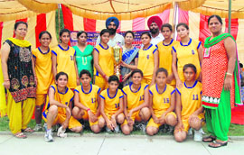 A winning team at the two-day Regional Basketball Sports Championship at Kendriya Vidyalaya 1 in Amritsar on Monday. 