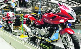 The assembly line of Bajaj Auto Ltd at Chakan, Pune