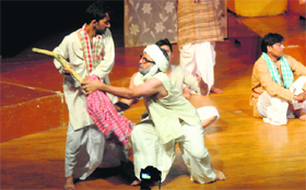 Artistes stage the play Riyasat Ka Deewan at the Tagore Theatre in Chandigarh on Monday.