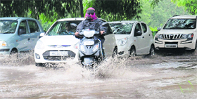An inundated road in Chandigarh on Monday.