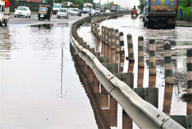 A waterlogged strectch of NH-8 passing through Gurgaon after a spell of rain.