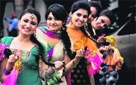 DRESSED FOR THE OCCASION: Students of the INIFD celebrate Teej in Ludhiana