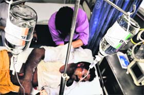 One of the injured pilgrims under treatment at the CMCH in Ludhiana on Monday