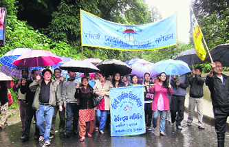 Gorkha Janmukti Morcha supporters at a protest rally for a separate Gorkhaland in Darjeeling on Monday.