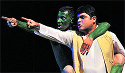 Artistes stage a play at Tagore Theatre in Sector 18, Chandigarh, on Tuesday