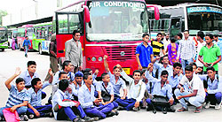 Students of Government Model School, Sector 44, hold a protest against the CTU staff at the ISBT-43, Chandigarh on Tuesday