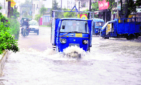 Water accumulates on the Shimla bypass following incessant rains in Dehradun on Tuesday.