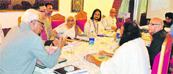 Governor NN Vohra during a meeting with members of the Shri Amarnath Shrine Board in Srinagar on Tuesday. 