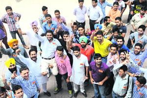 Members of the Akhil Bharatiya Vidyarthi Parishad unit of Panjab University along with the new office-bearers in Chandigarh on Wednesday. 