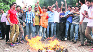 Students burn an effigy of the Pakistan government against the killing of five Indian soldiers in Dehradun on Wednesday. 