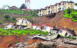 The Army houses, which suffered damage due to a landslide in a village near Dharamsala on Wednesday