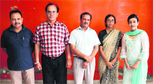 Mohammed Khalid (centre) and other candidates for the upcoming elections of the Panjab University Students' Association in Chandigarh on Thursday.
