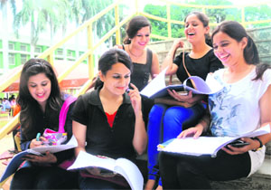 Students spend a leisurely morning as teachers strike work for two hours at DAV College, Sector 10, in Chandigarh on Thursday. 