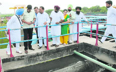 Chairman of the Vidhan Sabha Committee on Local Bodies Prem Mittal interacts with Mayor Sunil Jyoti during their visit to Pholriwal Treatment Plant in Jalandhar on Thursday.