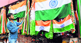 A man sells the Tricolour in Jammu on Thursday.