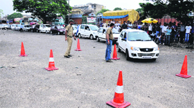 Officials conduct a driving test at narwal in Jammu.