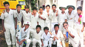 Players of PAU Zone strike a pose after scripting a victory over Khanna Zone in the inter-zonal cricket tournament in Ludhiana on Thursday.