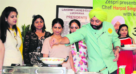 Celebrity chef Harpal Singh Sokhi holds a cooking session at Laxmi Ladies Club in Ludhiana.