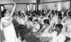 A cyber security expert interacts with students at DAV School, Sector 8, in Chandigarh. 